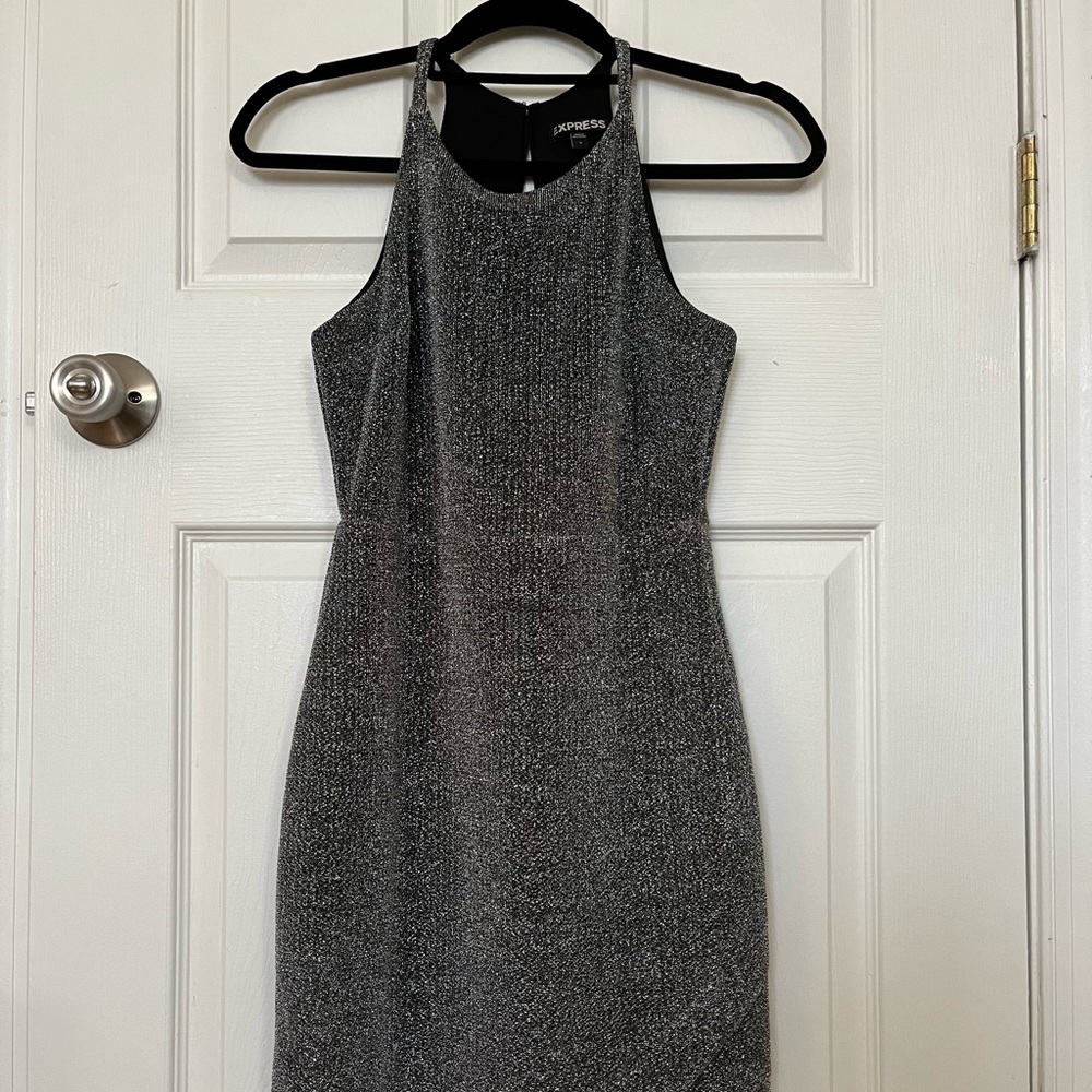 Express Sparkly Silver Mini Dress